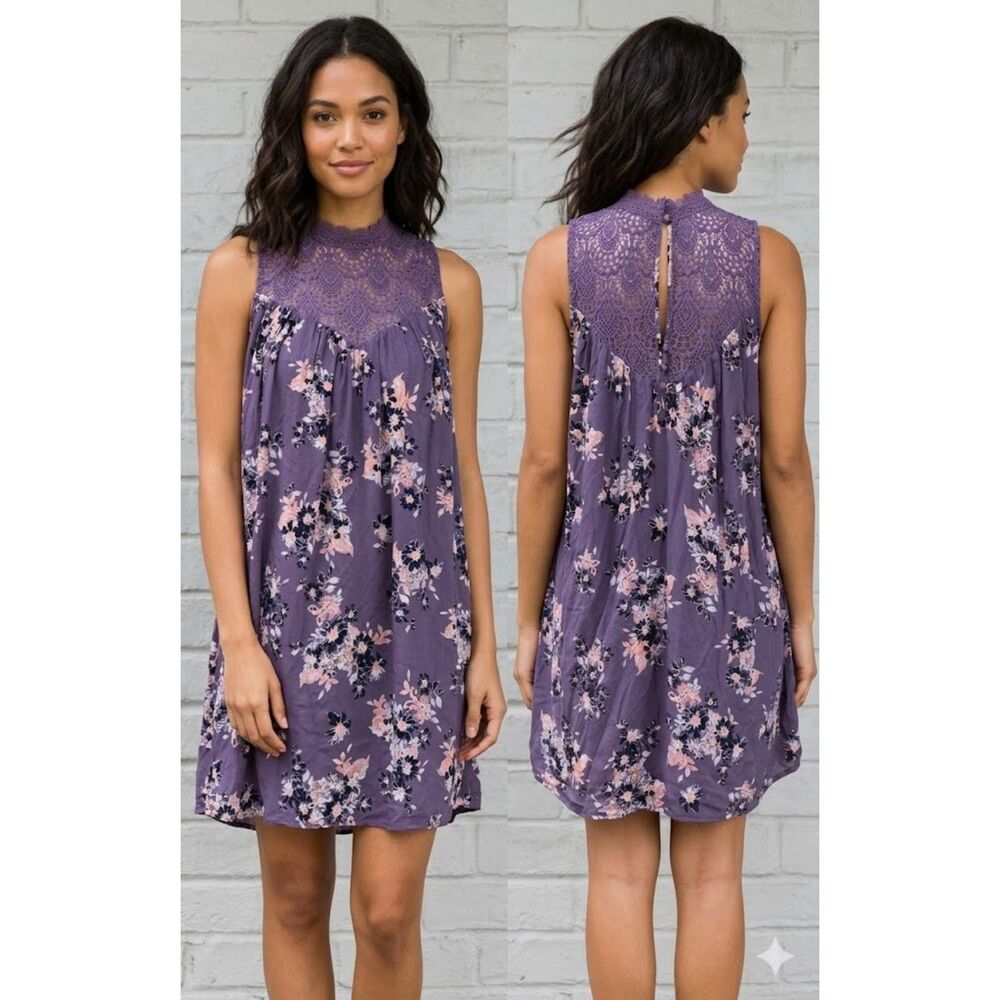 Altar'd State NWT Boho Crochet Lace High Neck Floral Sleeveless Swing Dress S